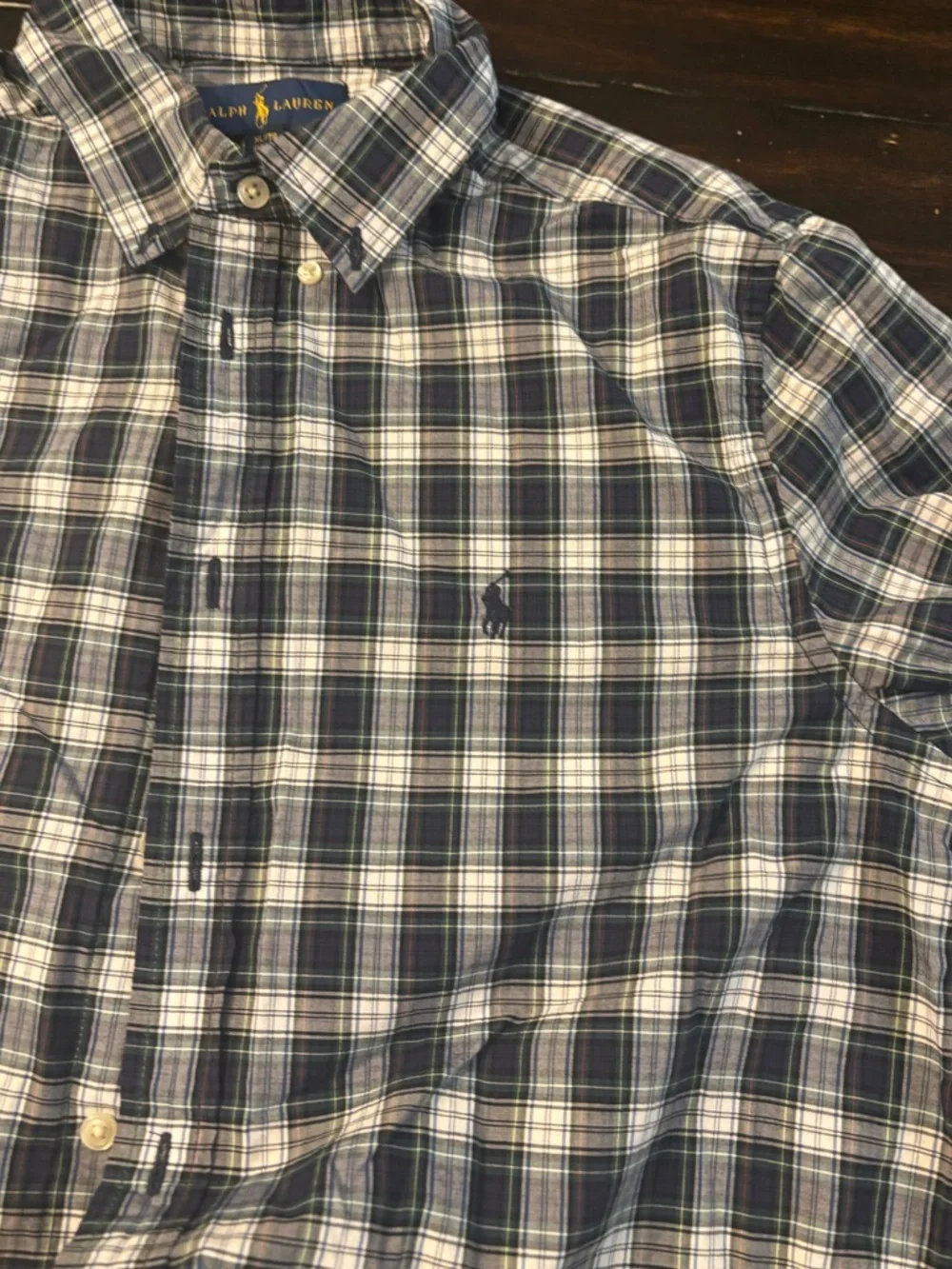 Ralph Lauren Navy and White Plaid Button-Down Shirt boy’s size XL 18/20